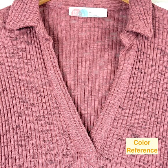 Free People FP Beach Collared Ribbed V Neck LS Maxi Sweater Dress Womens L Pink - Picture 3 of 8